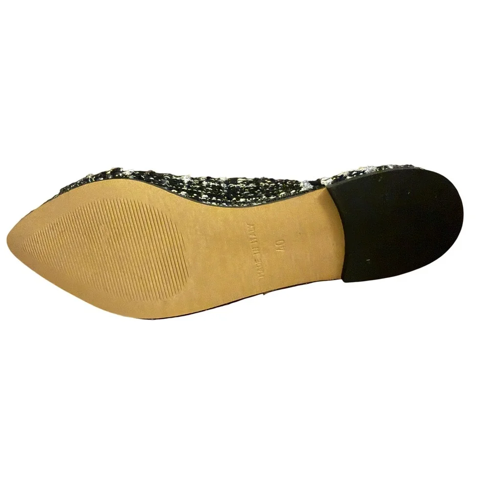 Libera Mente Black Boucle Tweed Pointy Toe Flats Buckle EU 40 Italy New